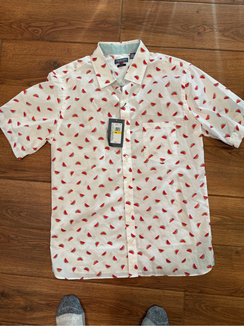 Van Heusen White Short-Sleeve Button with Red Watermelon Print / men medium nwt